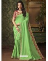 Parrot Green Two Tone Silk Party Wear Saree