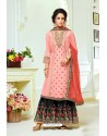 Pink And Black Upada Silk Embroidered Palazzo Suit