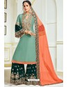 Green Upada Silk Embroidered Palazzo Suit