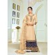 Beige And Navy Upada Silk Embroidered Palazzo Suit
