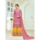 Hotpink And Mustard Upada Silk Embroidered Palazzo Suit