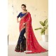 Dark Peach And Navy Silk Stone Embroidered Party Wear Saree