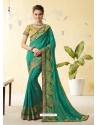 Jade Green Silk Stone Embroidered Party Wear Saree