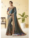 Grey Silk Stone Embroidered Party Wear Saree