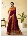 Maroon Silk Stone Embroidered Party Wear Saree