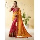 Yellow And Rani Silk Stone Embroidered Party Wear Saree