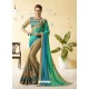 Jade Green And Beige Silk Stone Embroidered Party Wear Saree