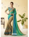 Jade Green And Beige Silk Stone Embroidered Party Wear Saree