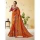 Orange Silk Stone Embroidered Party Wear Saree