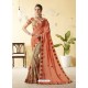 Light Orange And Beige Silk Stone Embroidered Party Wear Saree