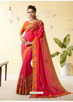 Fuchsia Silk Stone Embroidered Party Wear Saree