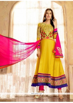 Latest Yellow Embroidery Work Anarkali Suit