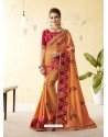 Light Orange Silk Stone Embroidered Party Wear Saree