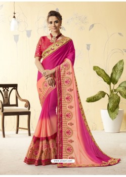 Rani Pink Silk Stone Embroidered Party Wear Saree