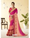 Rani Pink Silk Stone Embroidered Party Wear Saree