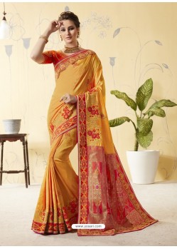 Yellow Silk Stone Embroidered Party Wear Saree