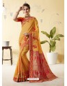 Yellow Silk Stone Embroidered Party Wear Saree