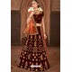 Maroon Satin Silk Embroidered Lehenga Choli