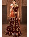 Maroon Satin Silk Embroidered Lehenga Choli