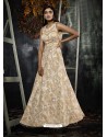 Beige And White Jacquard Designer Readymade Gown