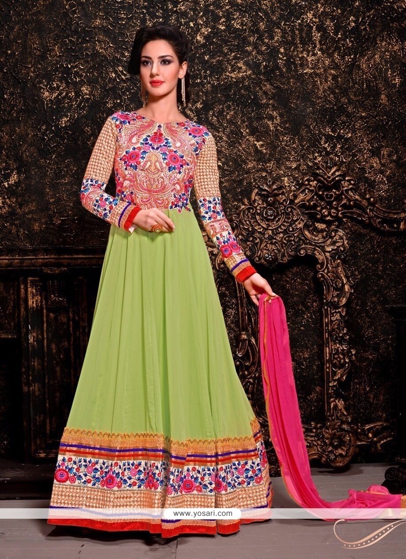 Elegant Green Embroidery Work Anarkali Suit