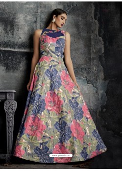 Multi Colour Jacquard Designer Readymade Gown