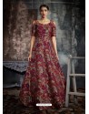 Grey And Wine Jacquard Designer Readymade Gown