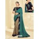 Teal And Gold Embroidered Two Tone Silk Designer Saree