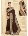 Coffee Embroidered Two Tone Silk Designer Saree