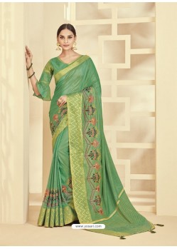 Green Embroidered Two Tone Silk Designer Saree