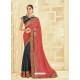 Tomato Red And Tealblue Embroidered Two Tone Silk Designer Saree