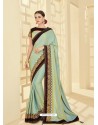 Sea Green Embroidered Two Tone Silk Designer Saree