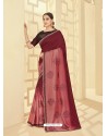 Maroon Embroidered Two Tone Silk Designer Saree