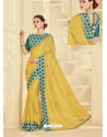 Yellow Embroidered Two Tone Silk Designer Saree