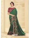 Dark Green Embroidered Two Tone Silk Designer Saree