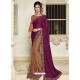 Deep Wine And Brown Two Tone Silk Embroidered Designer Saree