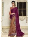 Deep Wine And Brown Two Tone Silk Embroidered Designer Saree