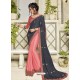 Carbon And Pink Two Tone Bright Georgette Embroidered Designer Saree