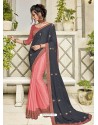 Carbon And Pink Two Tone Bright Georgette Embroidered Designer Saree