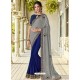 Grey And Blue Two Tone Bright Georgette Embroidered Designer Saree