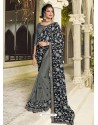 Black And Grey Two Tone Chiffon Embroidered Designer Saree