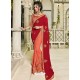 Red And Orange Silk Fabrics Embroidered Designer Saree