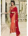 Red And Orange Silk Fabrics Embroidered Designer Saree