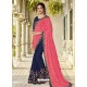 Hotpink And Navy Two Tone Bright Georgette Embroidered Designer Saree