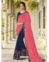 Hotpink And Navy Two Tone Bright Georgette Embroidered Designer Saree