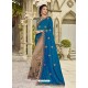 Tealblue And Beige Two Tone Silk Embroidered Designer Saree