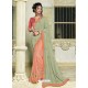 Sea Green And Light Orange Silk Fabrics Embroidered Designer Saree