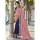 Light Pink And Navy Silk Fabrics Embroidered Designer Saree