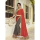 Red And Carbon Two Tone Chiffon Embroidered Designer Saree