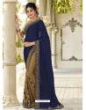 Navy And Gold Two Tone Bright Georgette Embroidered Designer Saree